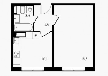 Однокомнатная квартира 35.8 м²