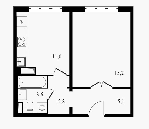 Однокомнатная квартира 37.7 м²